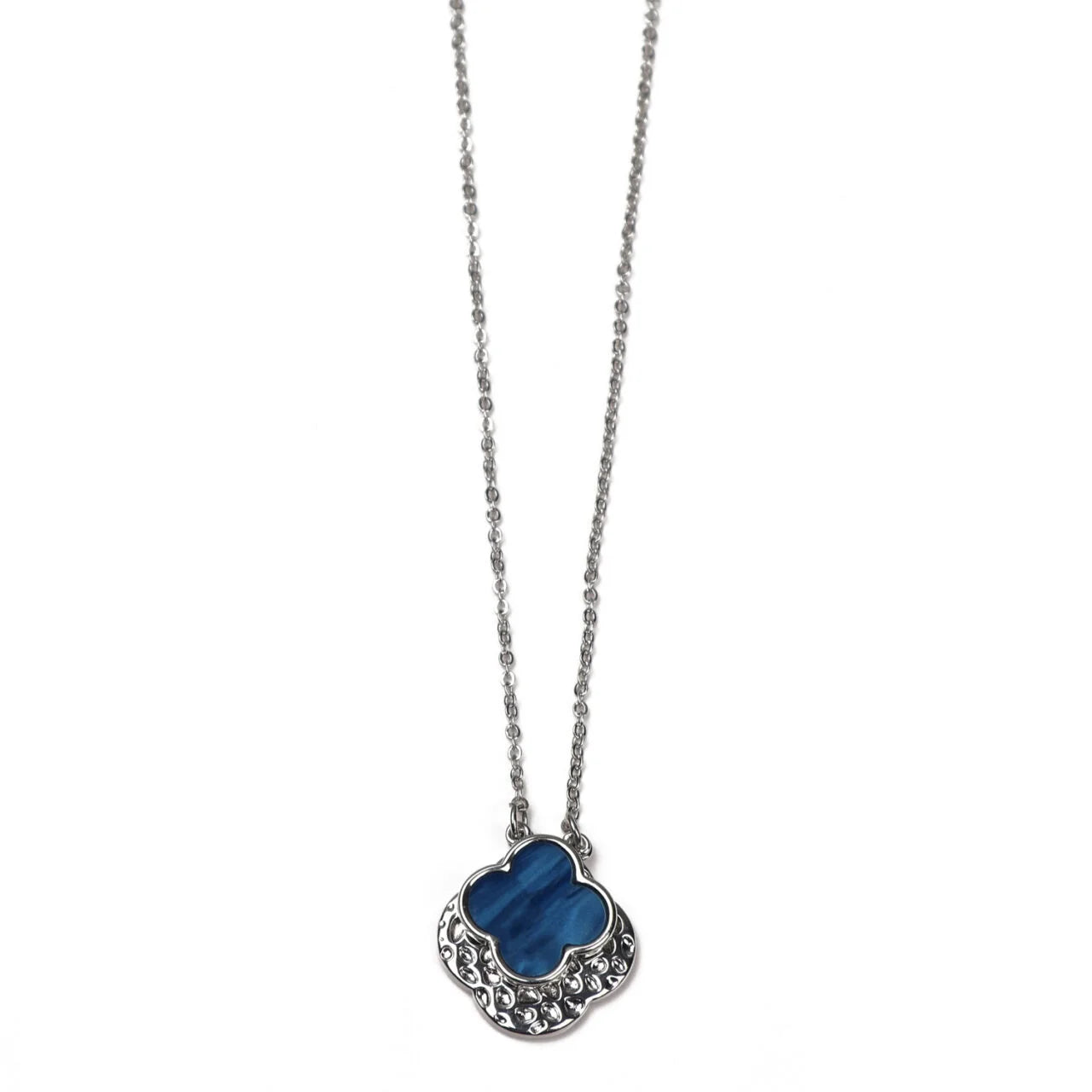 Fabulous Gifts Jewellery Necklace Double Clover Navy Silver by Weirs of Baggot Street