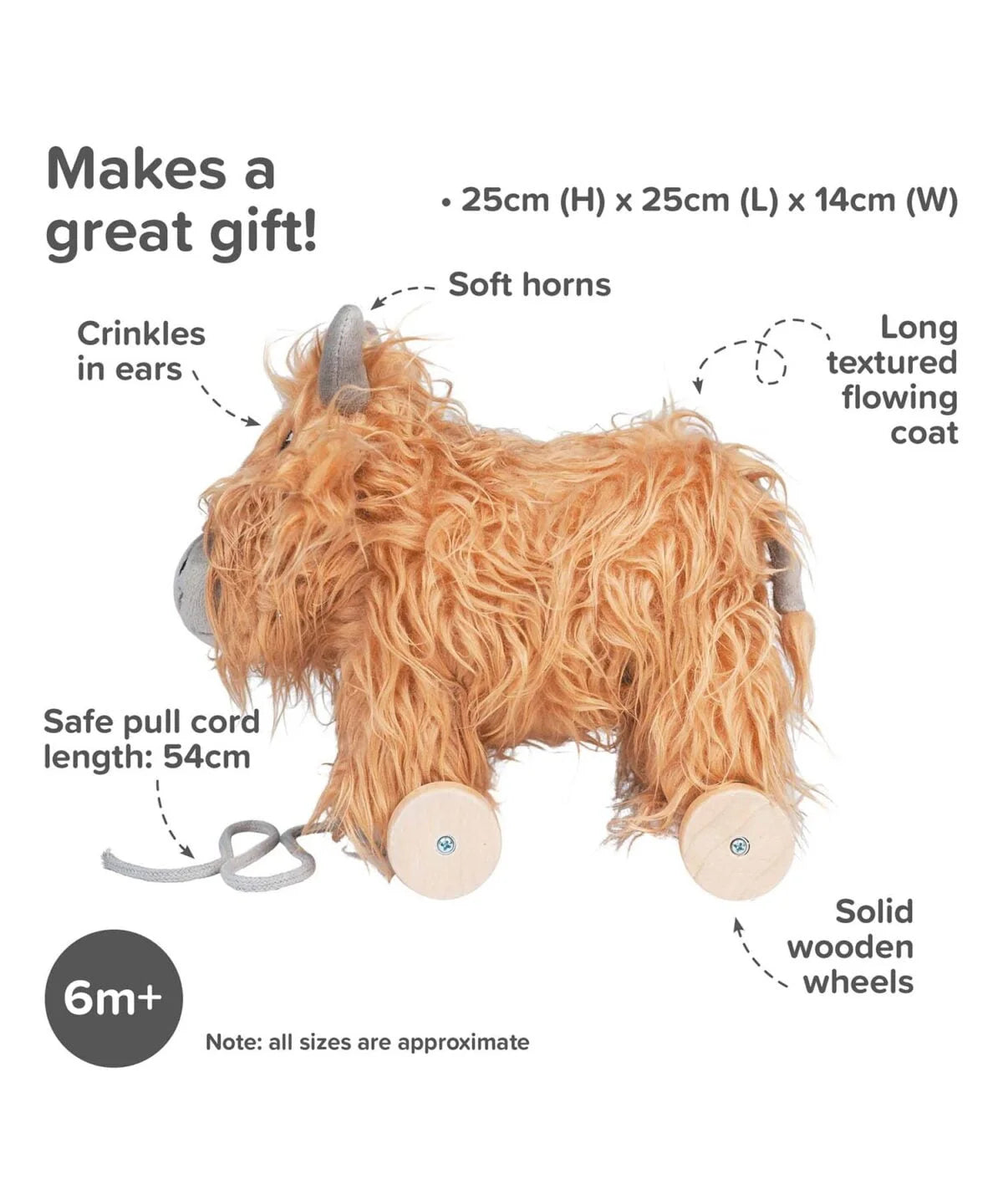 Fabulous Gifts Little Bird Told Me Hubert Highland Cow Pull Along Toy by Weirs of Baggot Street