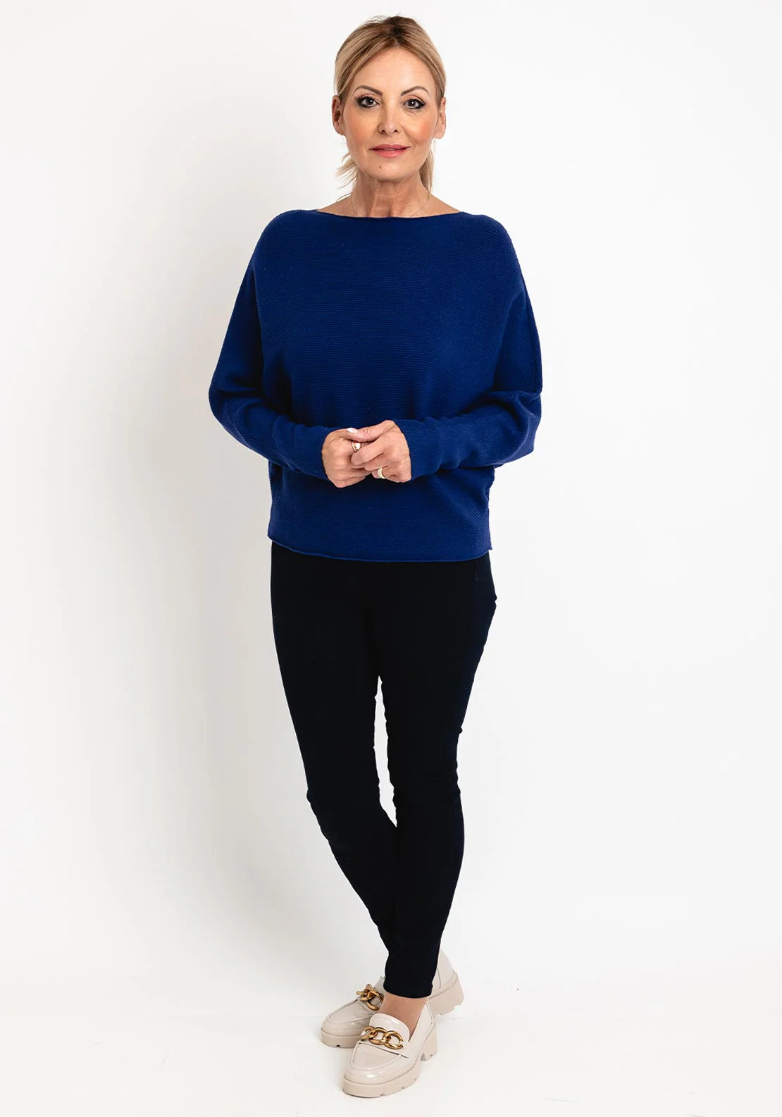 Ribbed Batwing Knit Navy