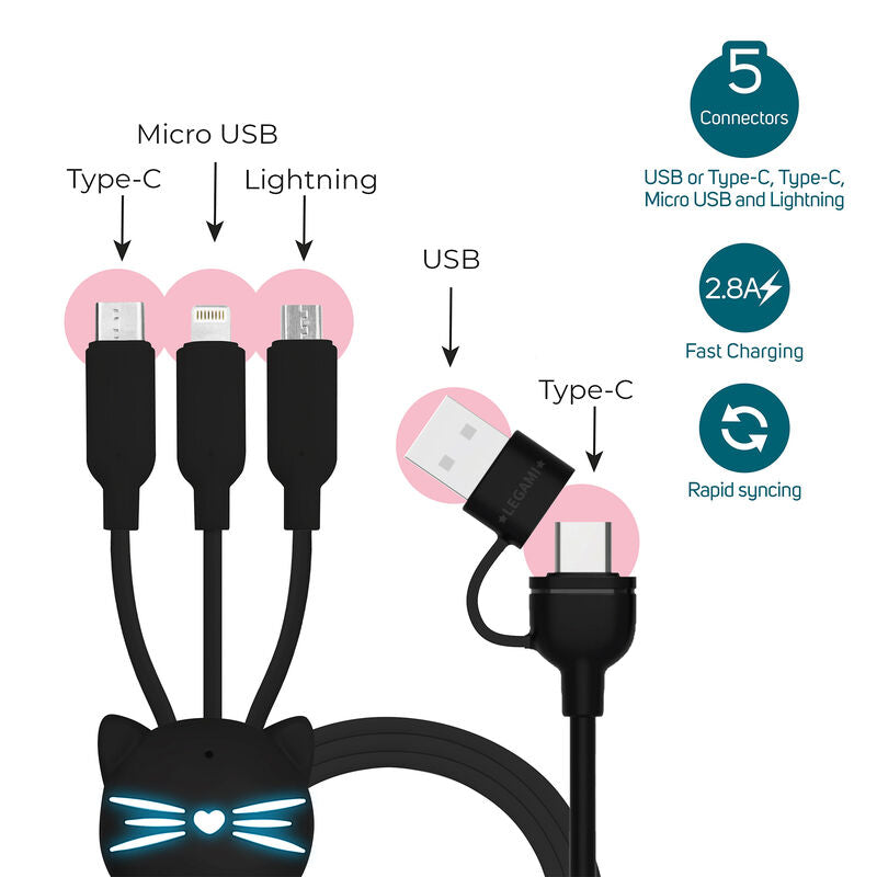 Fabulous Gifts Stationery Legami 3-In-1 Charging Cable Kitty by Weirs of Baggot Street