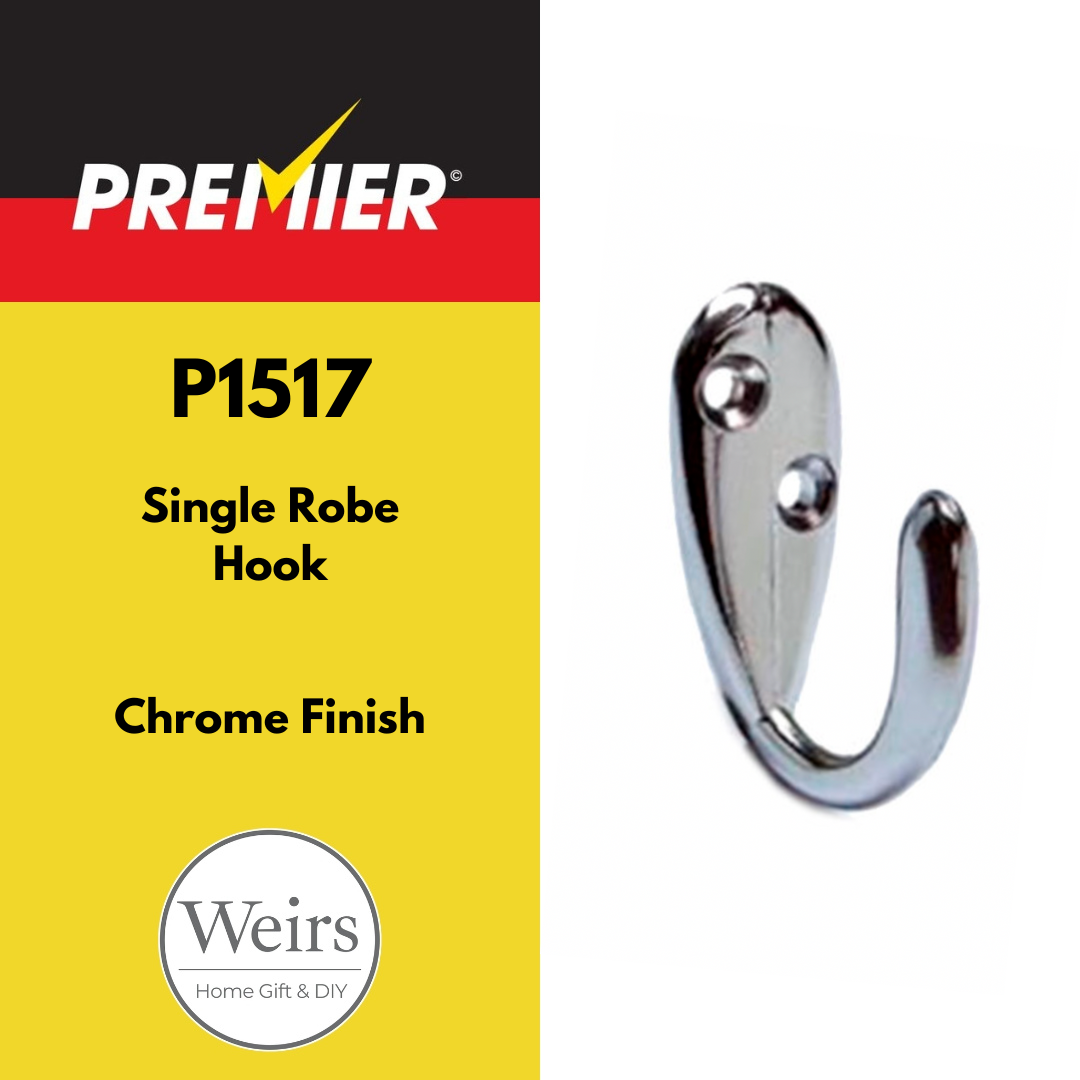 Fixtures & Fasteners| Premier Single Robe Hook Chrome Finish (2pk) by Weirs of Baggot St