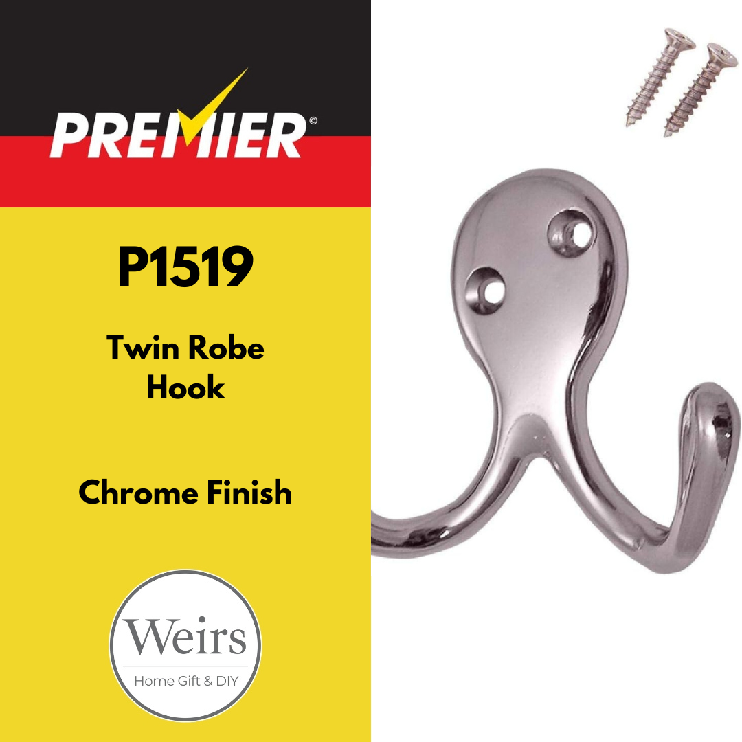 Fixtures & Fasteners| Premier Twin Robe Hook Chrome Finish by Weirs of Baggot St