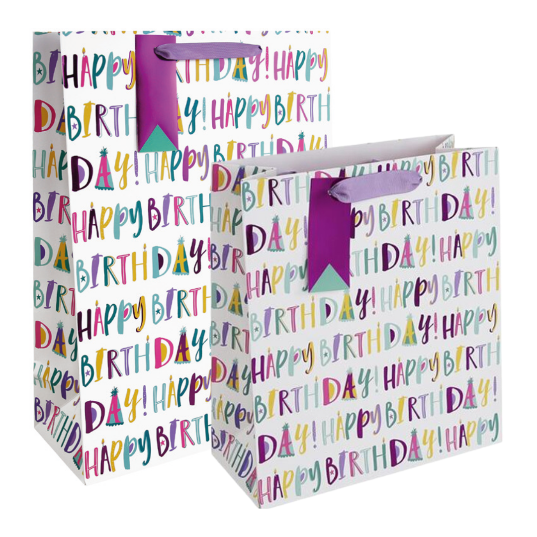 Gift Bag Medium - Female Text Birthday Finishing Touches Party Time by Weirs of Baggot Street
