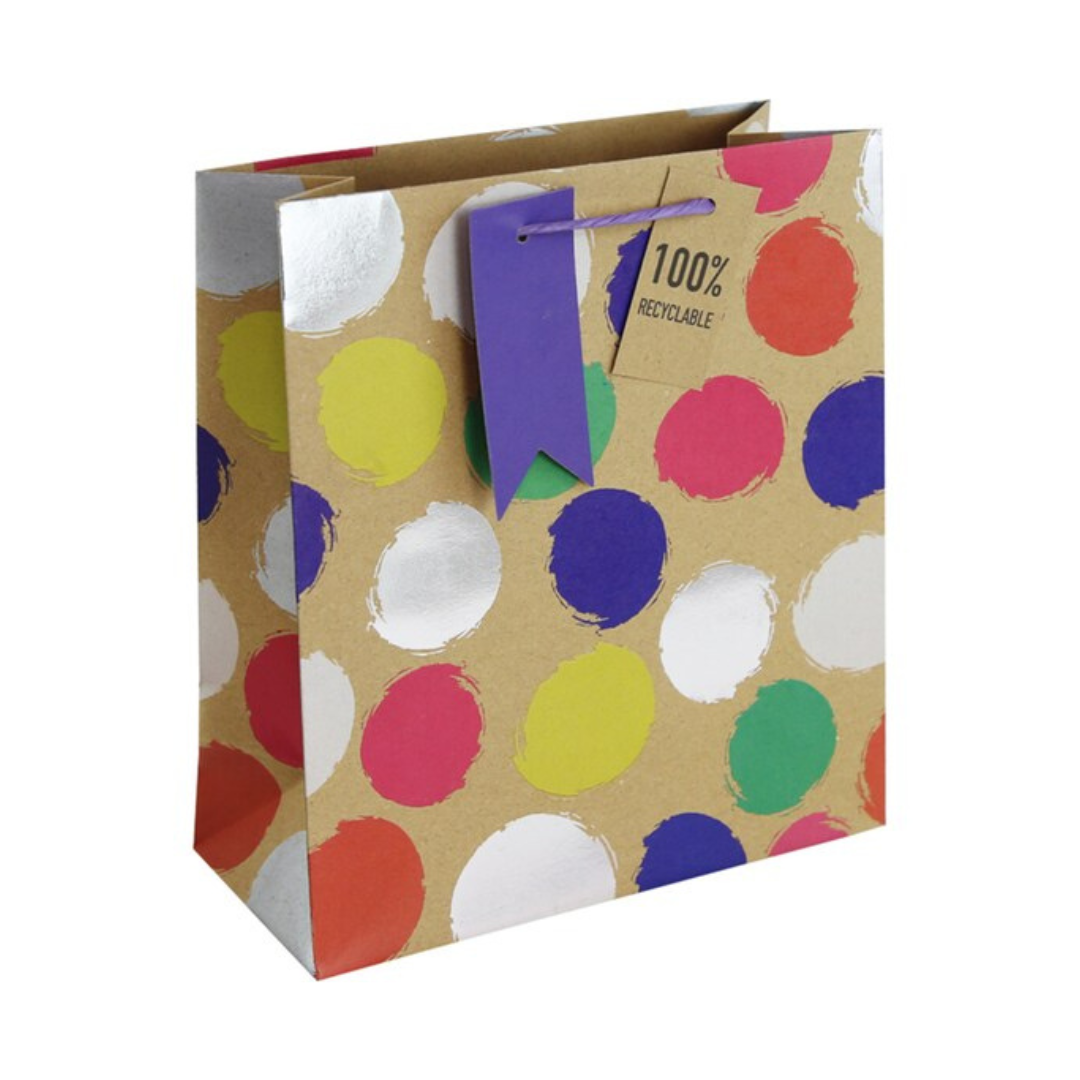 Gift Bag Medium - Kraft Sketchy Spots Finishing Touches Party Time by Weirs of Baggot Street