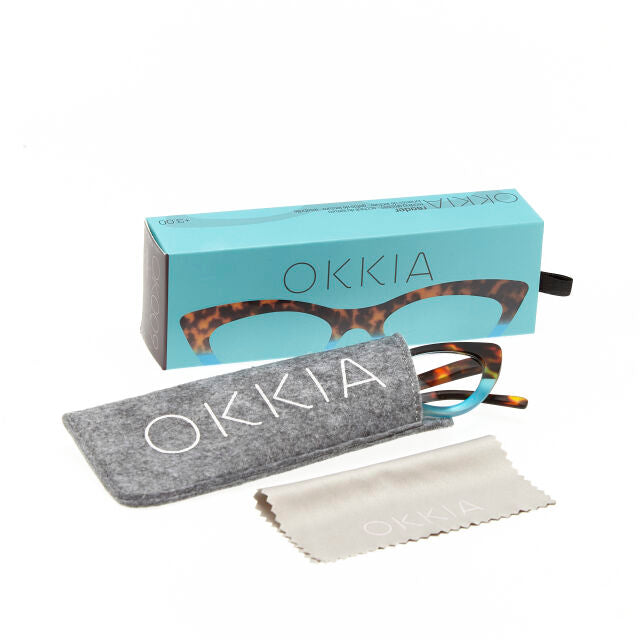 Fab Gifts | Okkia Reading Glasses Adriana Cat Havana Blue 1.50 by Weirs of Baggot Street