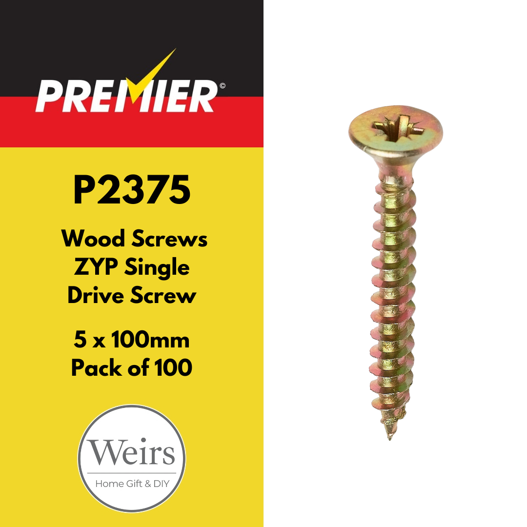 Screws | Premier Wood Screws ZYP Single Drive Screw - 5 x 100mm (Box of 100)  by Weirs of Baggot St
