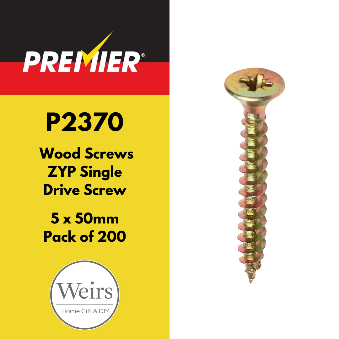 Screws | Premier Wood Screws ZYP Single Drive Screw - 5 x 50mm (Box of 200)  by Weirs of Baggot St