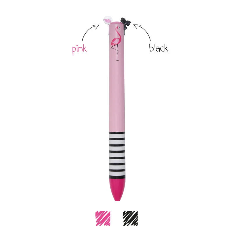 Stationery Legami Click Clack Two Color Pen Flamingo by Weirs of Baggot Street