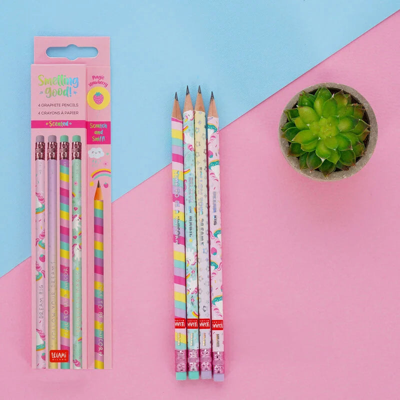 Stationery | Legami 4 Scented Hb Graphite Pencils Unicorn by Weirs of Baggot Street