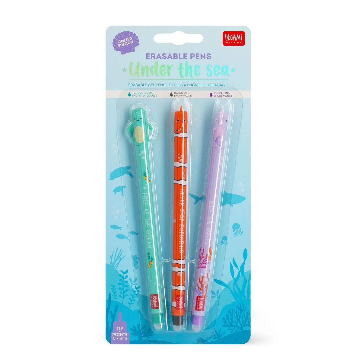 Stationery | Legami Erasable Gel Pen Set 3Pk Under The Sea  by Weirs of Baggot Street