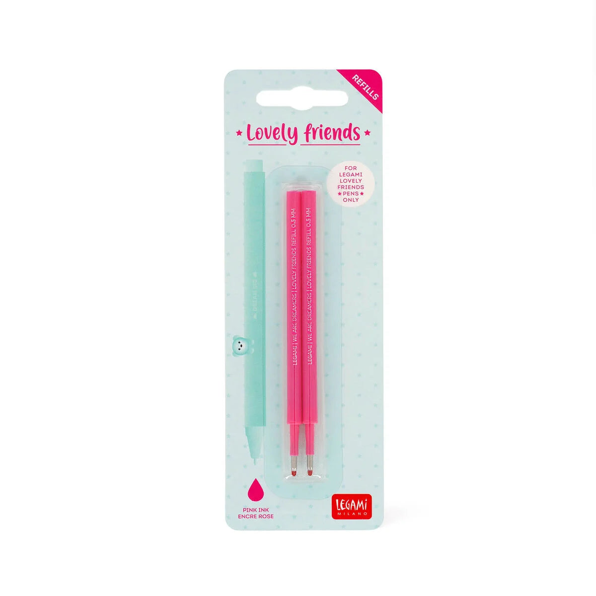 Stationery | Legami Erasable Pen Refills Lovely Friends 2Pk Pink by Weirs of Baggot Street