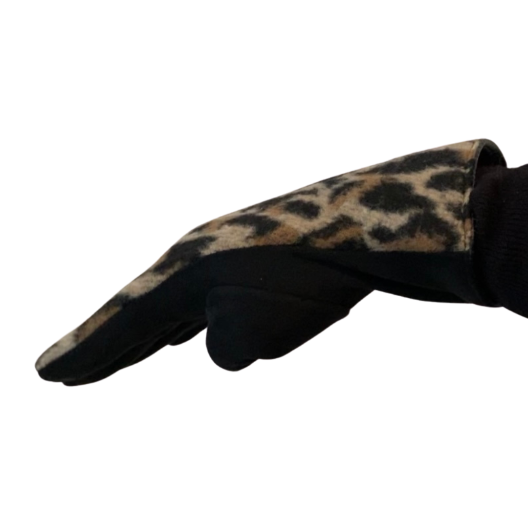 Winter Accessories - Beige Leopard Soft Fabric Gloves by Weirs of Baggot Street