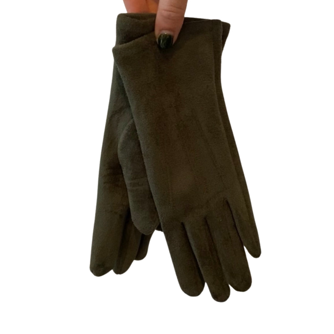 Winter Accessories - Dark Olive Green Soft Fabric Gloves by Weirs of Baggot Street