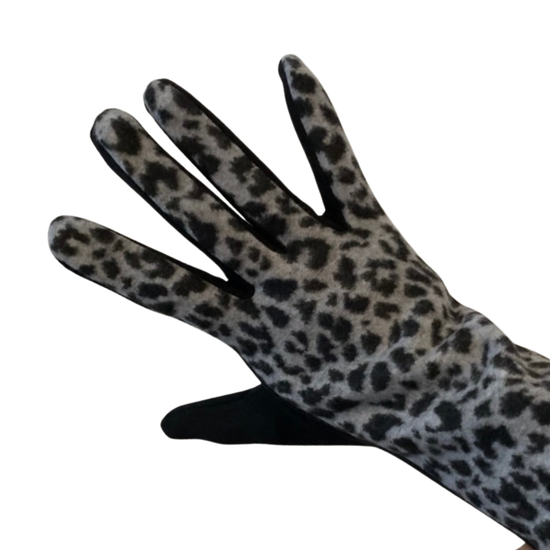 Winter Accessories - Grey Leopard Soft Fabric Gloves by Weirs of Baggot Street