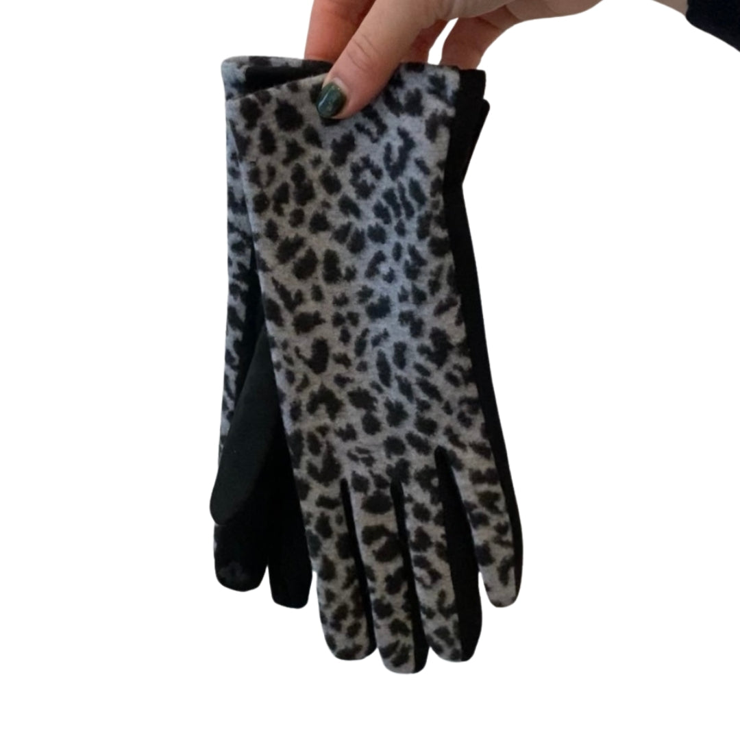 Winter Accessories - Grey Leopard Soft Fabric Gloves by Weirs of Baggot Street