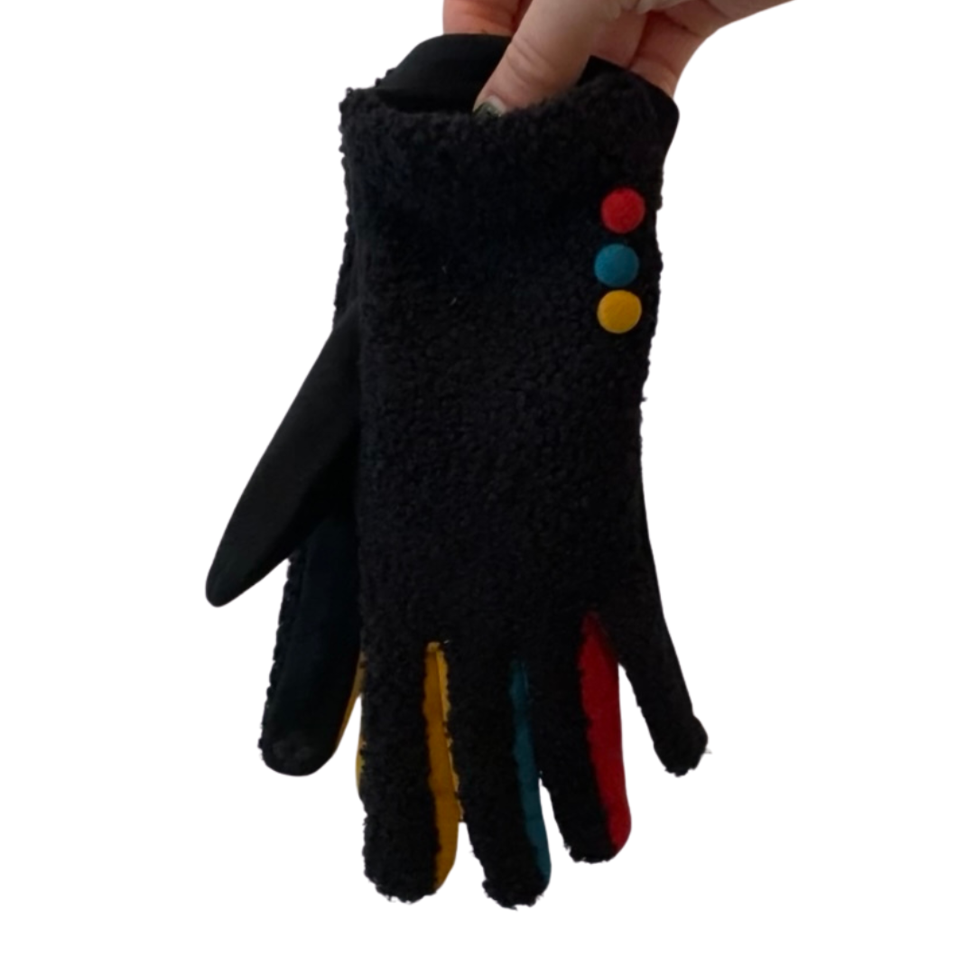 Winter Accessories - Textured Black and Multi-coloured Soft Fabric Gloves by Weirs of Baggot Street