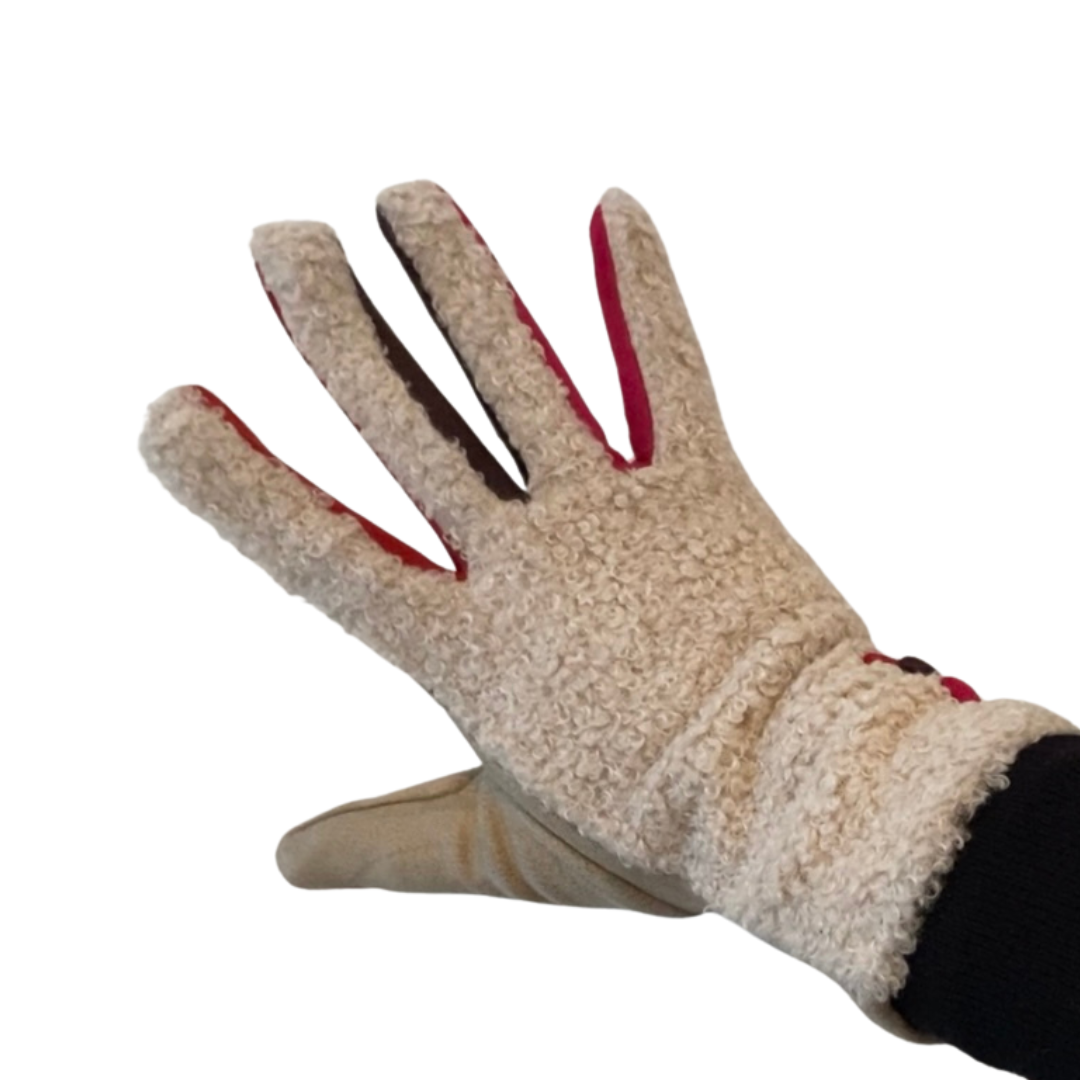 Winter Accessories - Textured Cream and Pink Soft Fabric Gloves by Weirs of Baggot Street