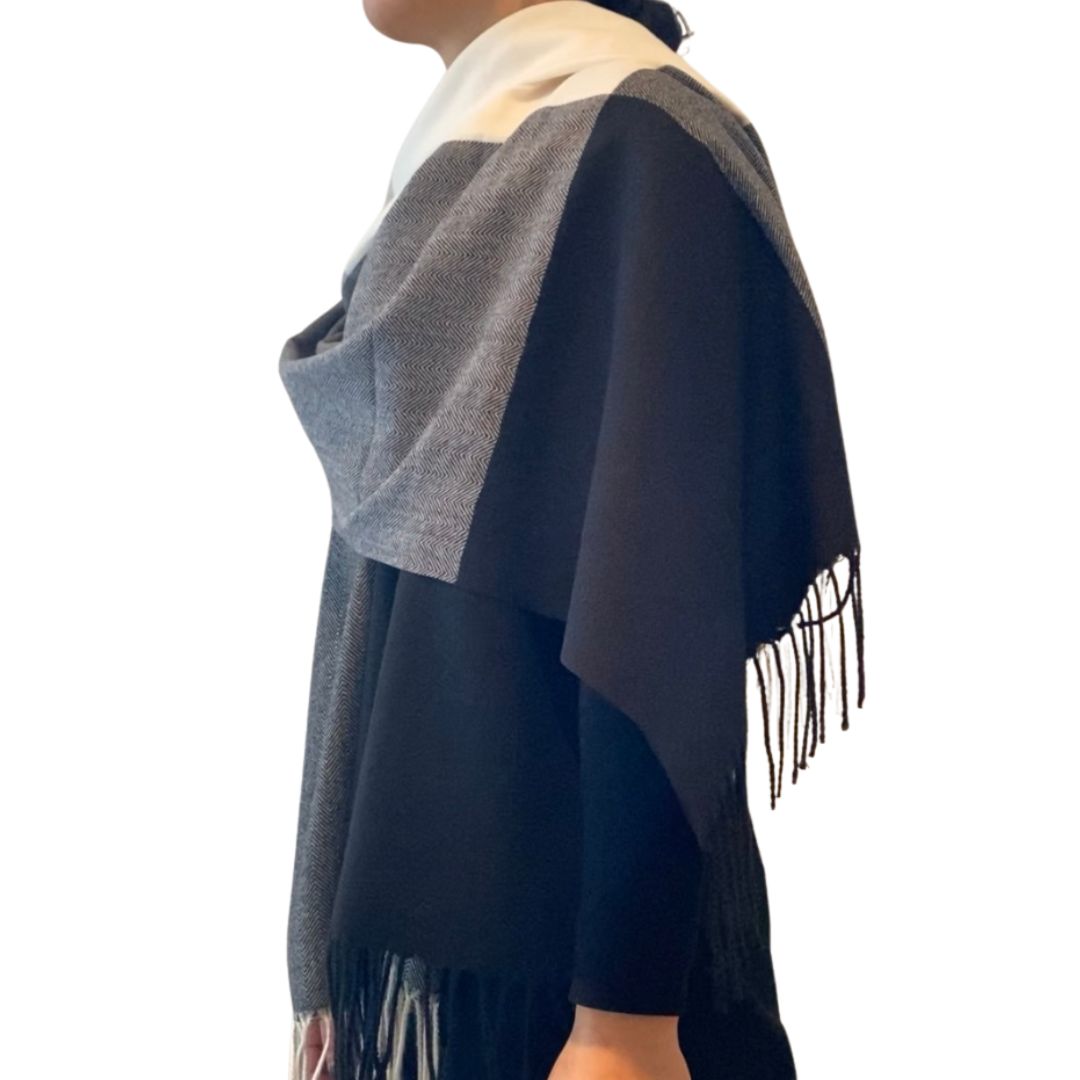Winter Accessories | Classic Woollen Scarf - Black, White and Grey Colour Block by Weirs of Baggot St