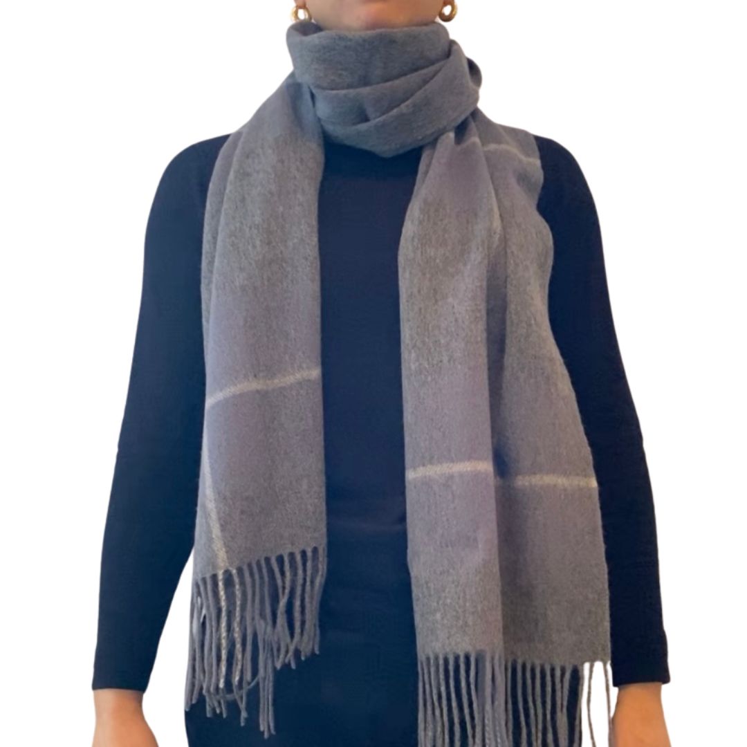 Winter Accessories | Classic Woollen Scarf - Blue Grey Plaid by Weirs of Baggot Street