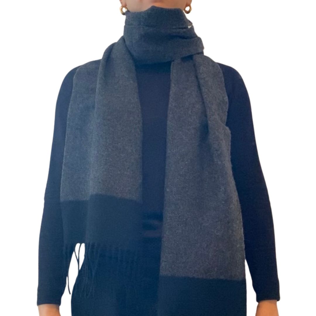 Winter Accessories | Classic Woollen Scarf - Charcoal Grey and Black by Weirs of Baggot Street