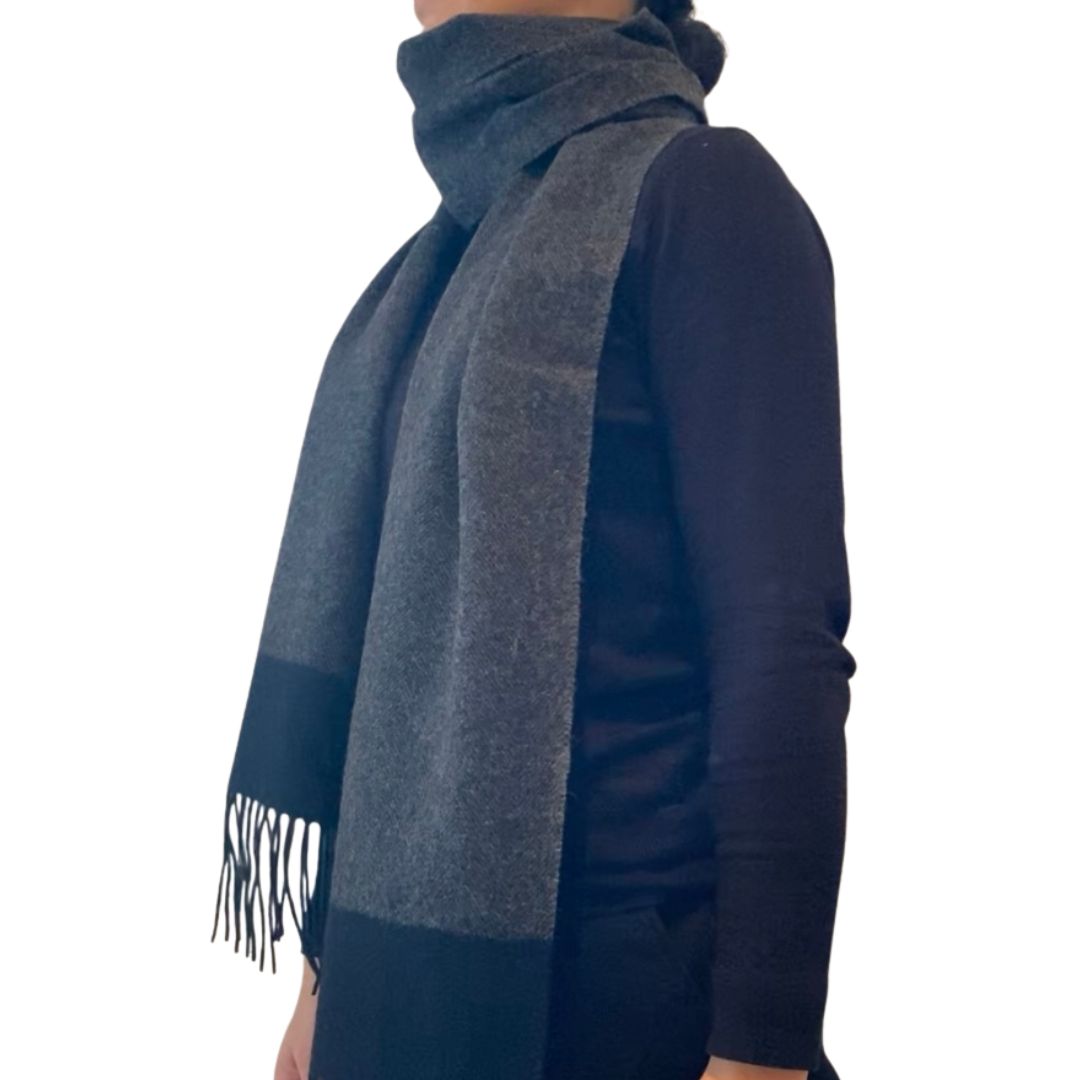 Winter Accessories | Classic Woollen Scarf - Charcoal Grey and Black by Weirs of Baggot Street