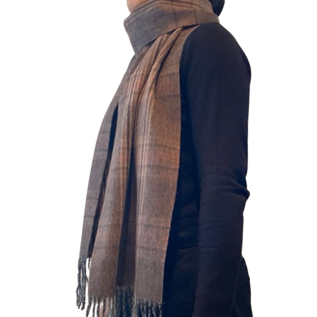 Winter Accessories | Classic Woollen Scarf - Light Brown and Beige Plaid by Weirs of Baggot Street