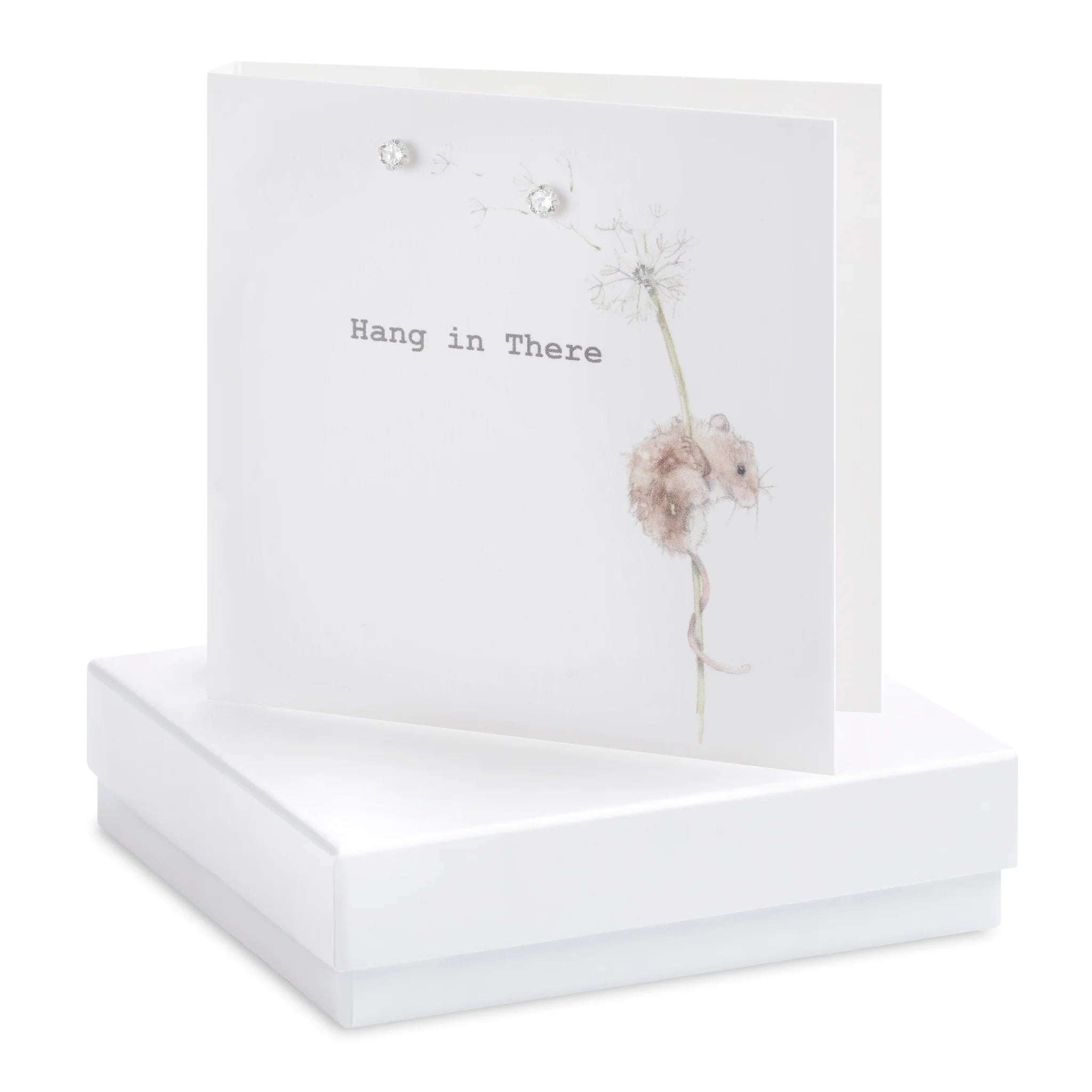 Crumble & Core | Hang in There Mouse Card with Earrings in a White Box by Weirs of Baggot St