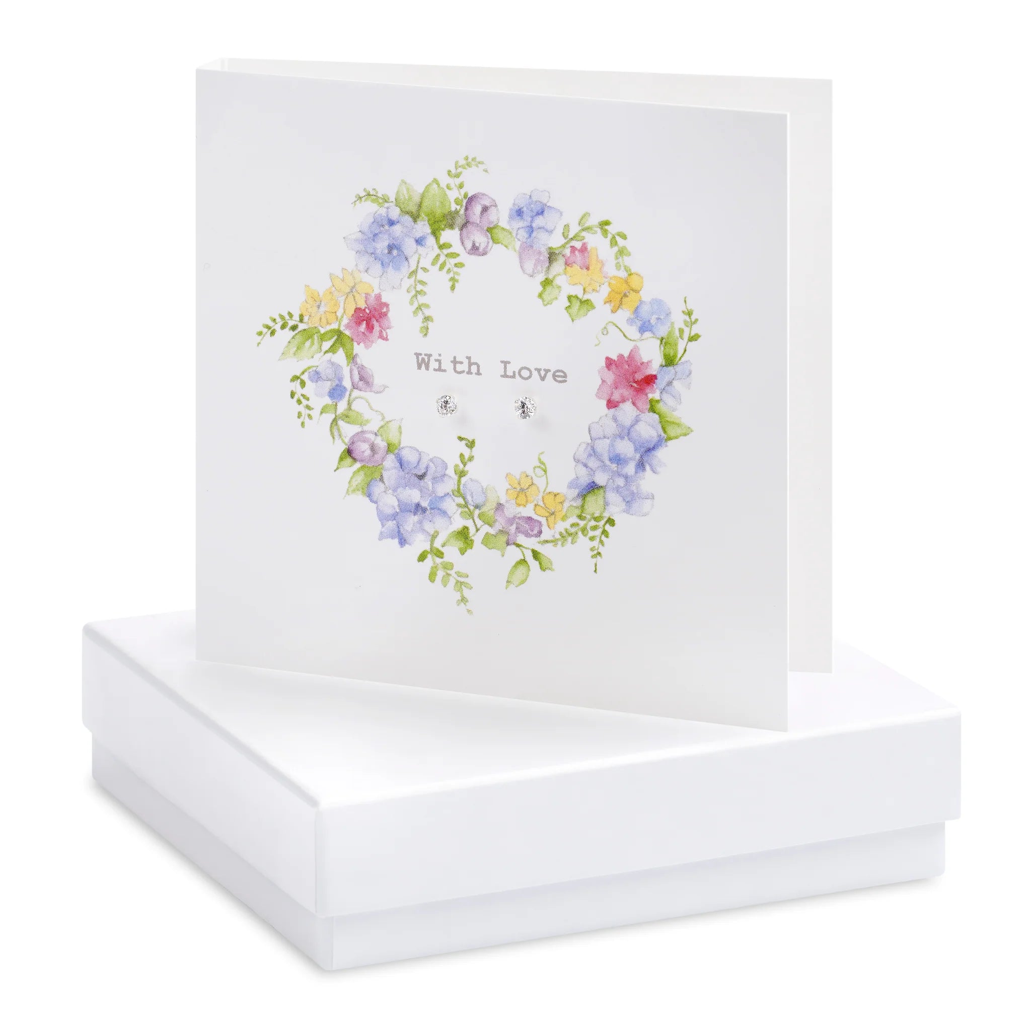 Crumble & Core With Love Wreath Card with Earrings in a White Box by Weirs of Baggot St