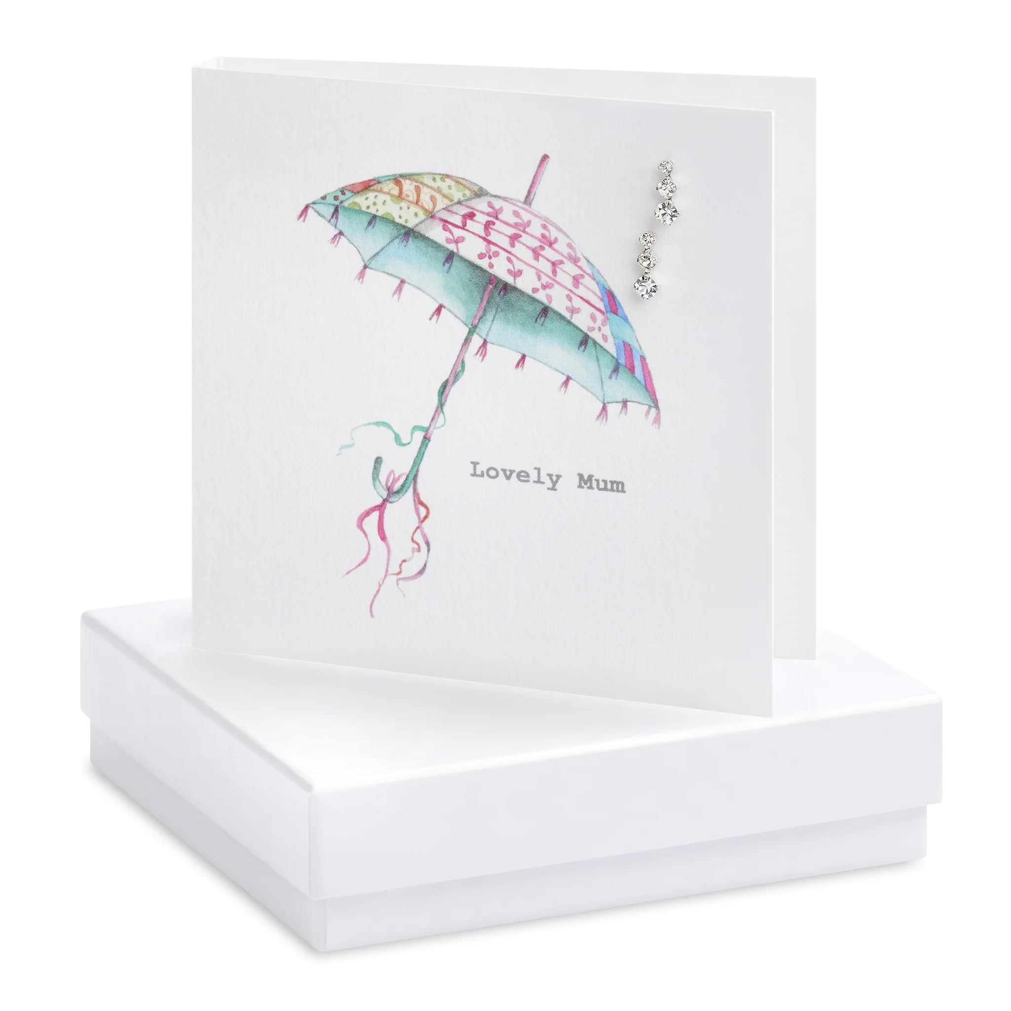 Crumble & Core |  Lovely Mum with Umbrella Card with Earrings in a White Box by Weirs of Baggot Street