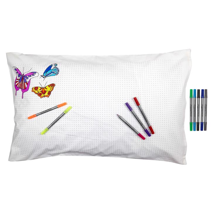 Eat Sleep Doodle Butterfly Pillow Case - Colour in & Learn