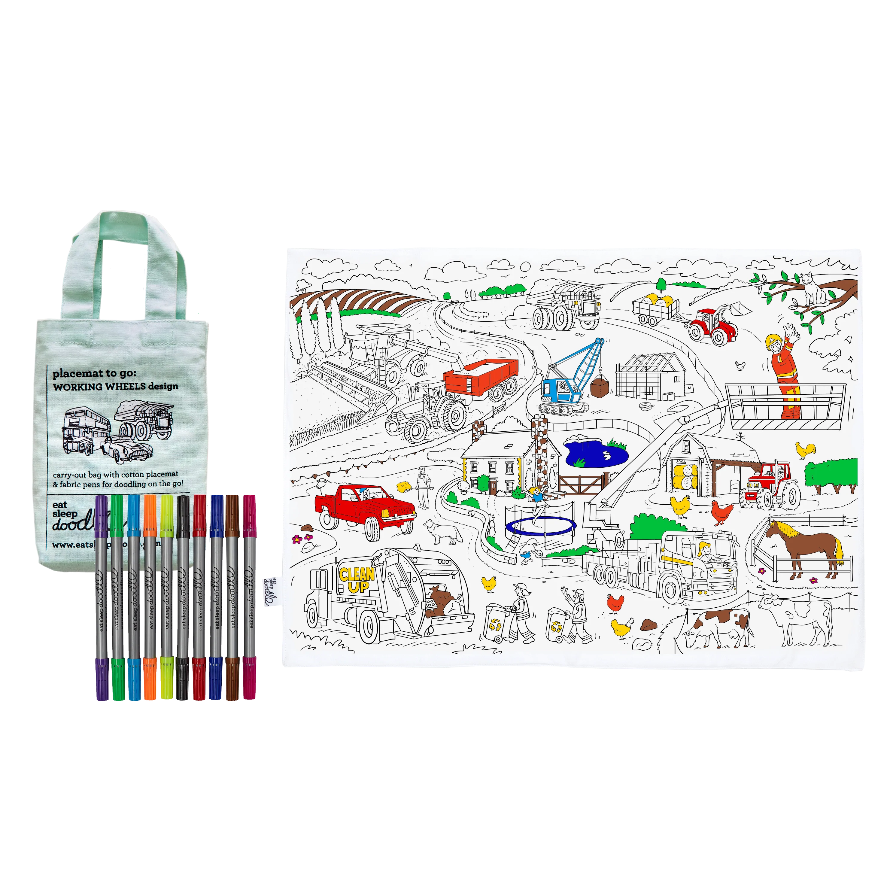 Fab Gifts | Eat Sleep Doodle Placemat Working Wheels by Weirs of Baggot Street