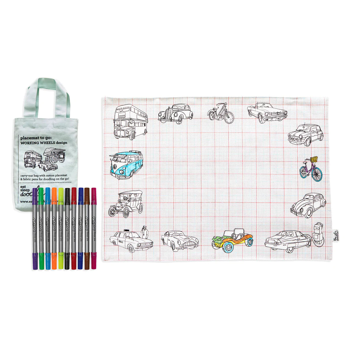 Fab Gifts | Eat Sleep Doodle Placemat Working Wheels by Weirs of Baggot Street