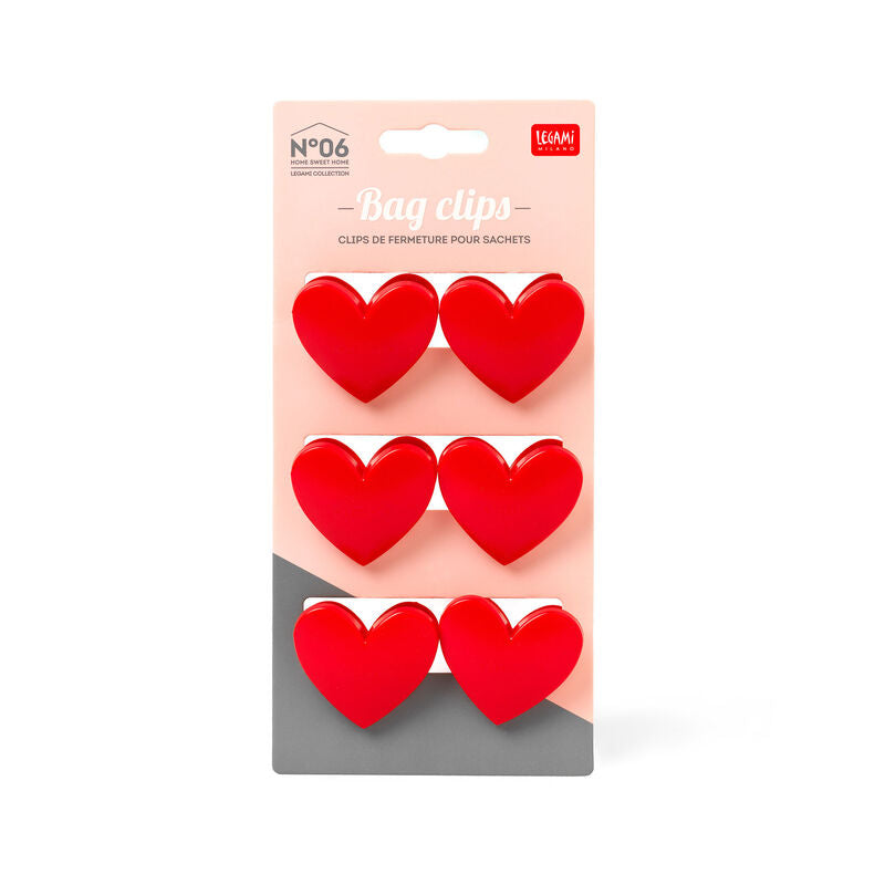 Fab Gifts | Legami Bag Clips Heart Set 6 Pcs by Weirs of Baggot Street