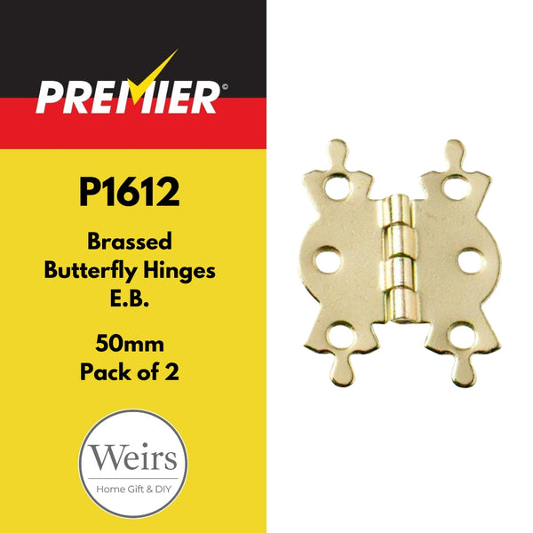 Hinges  Premier Butterfly Hinges Brass Finish 50mm Weirs of Baggot St