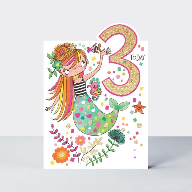Greeting Card - Rachel Ellen Cherry on Top - Age 3 girl Mermaid Card by Weirs of Baggot Street