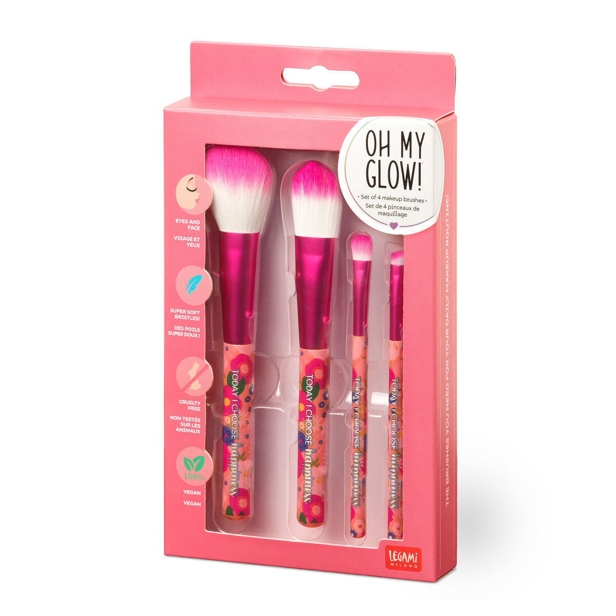 Fab Gifts | Legami Oh My Glow! Set Of 4 Makeup Brushes Flowers