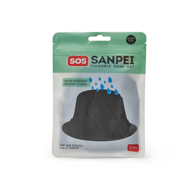 Gift | Legami SOS Sanpei Foldable Rain Hat - Black by Weirs of Baggot St