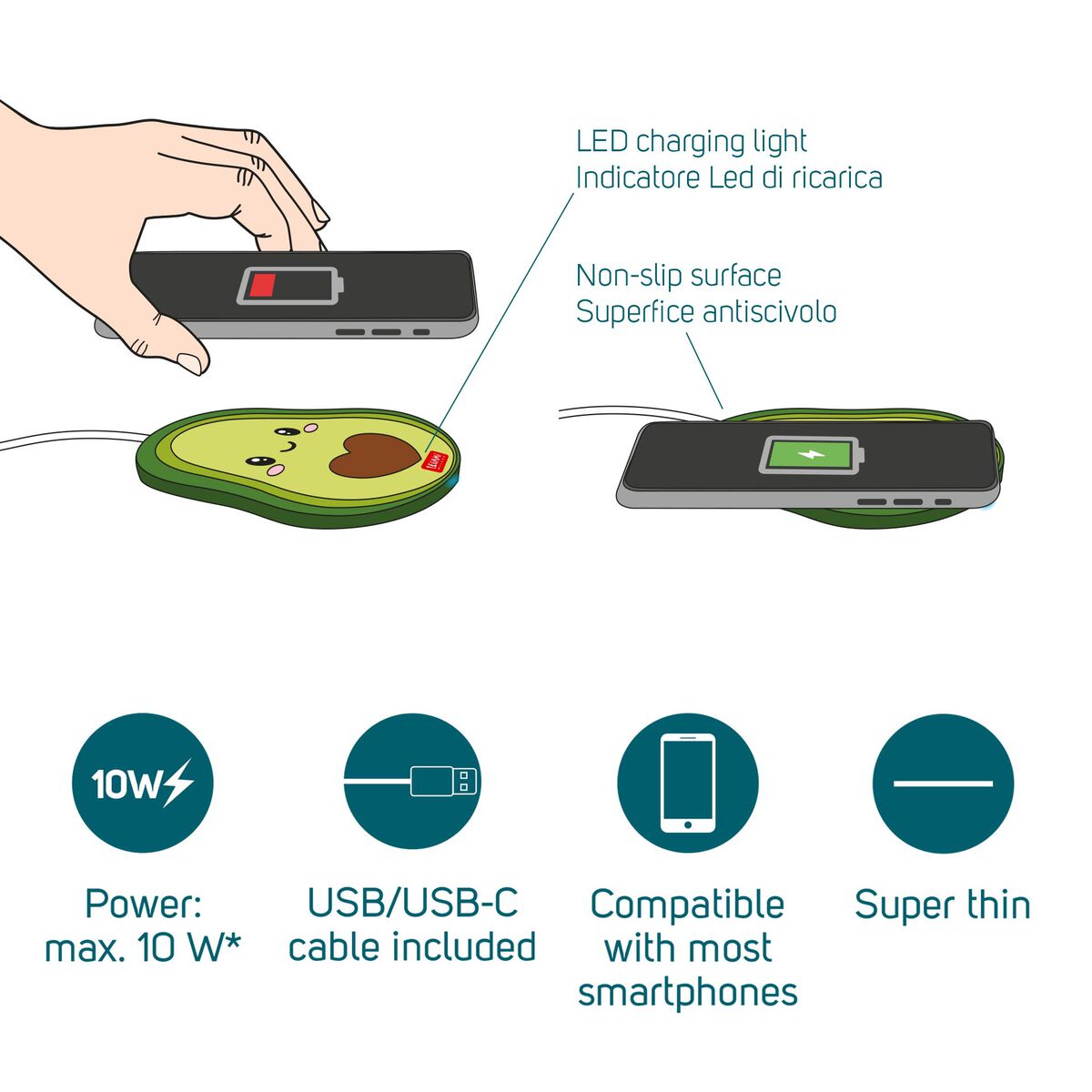 Tech | Legami Smartphone Wireless Charger Avocado Weirs of Baggot St