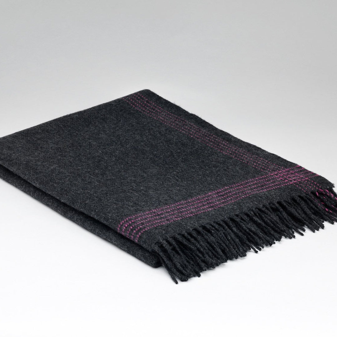 McNutt of Donegal | Cashmere Lambswool Throw Charcoal Raspberry by Weirs of Baggot Street