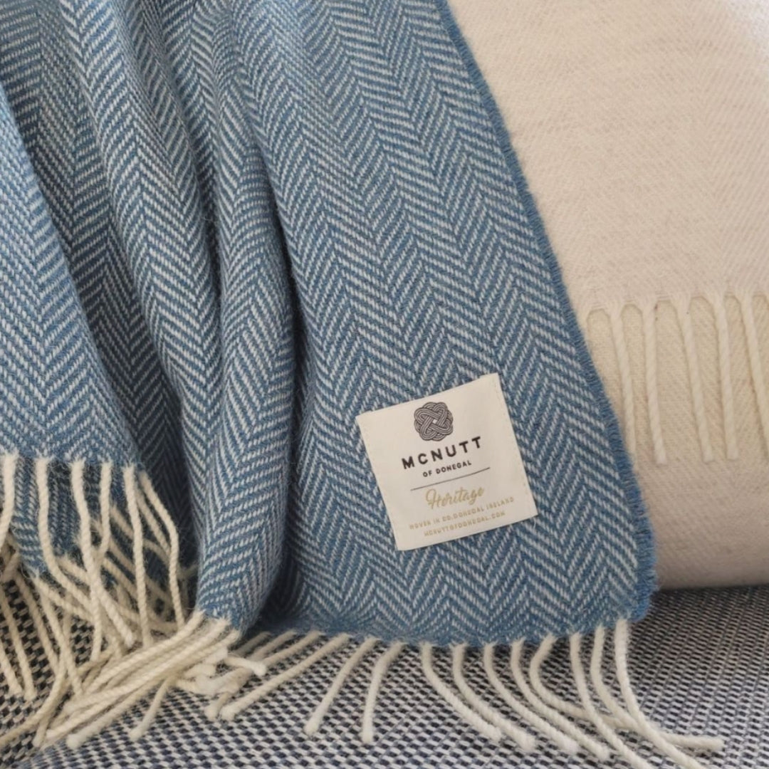 McNutt of Donegal | Lambswool Throw Basswood Herringbone by Weirs of Baggot Street