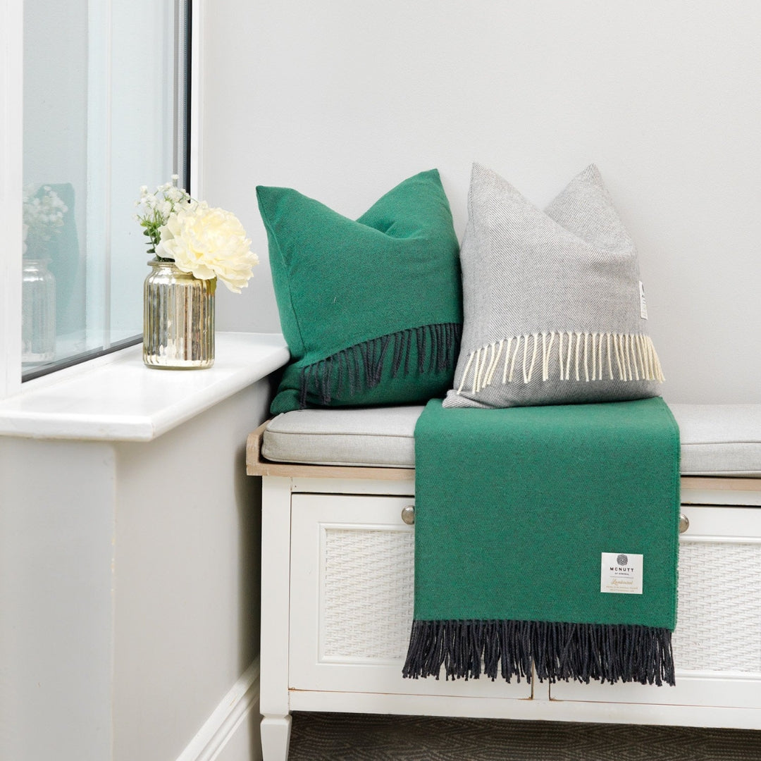 McNutt of Donegal | Lambswool Throw Emerald Reversible by Weirs of Baggot Street