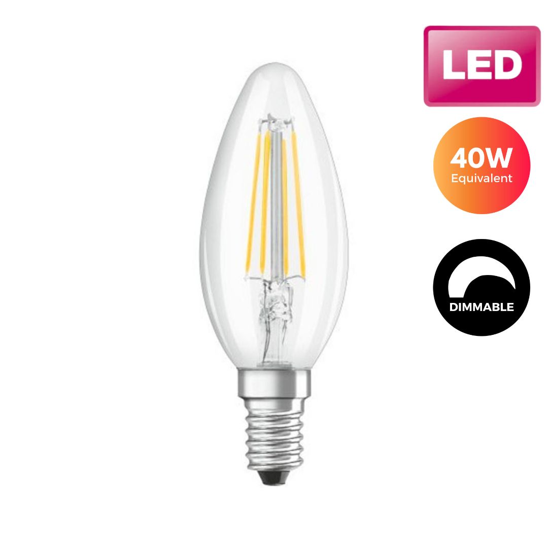 Osram Dimmable LED Candle Light Bulb - Clear Filament 40W (E14) Buy LED Lightbulbs in Ireland with Weirs of Baggot St