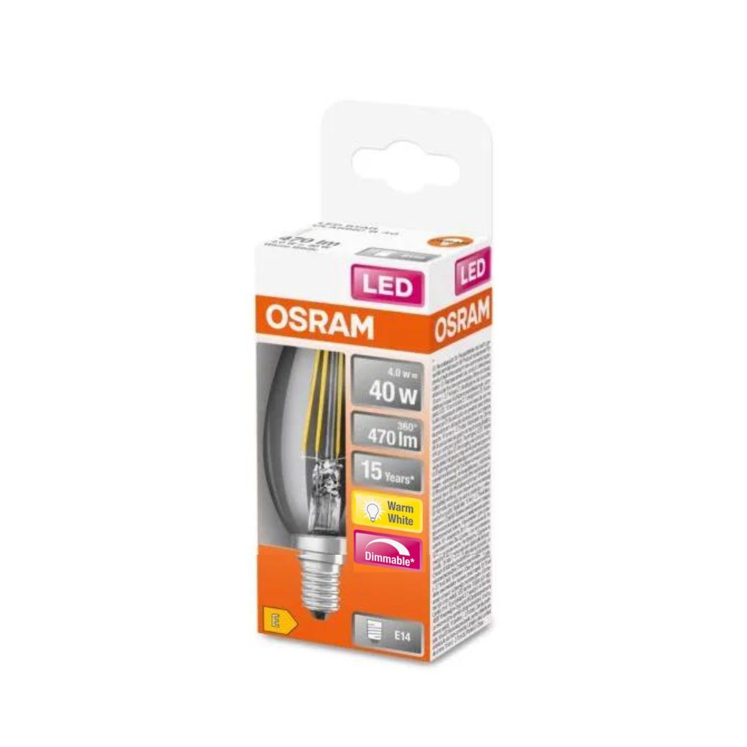 Osram Dimmable LED Candle Light Bulb - Clear Filament 40W (E14) Buy LED Lightbulbs in Ireland with Weirs of Baggot St