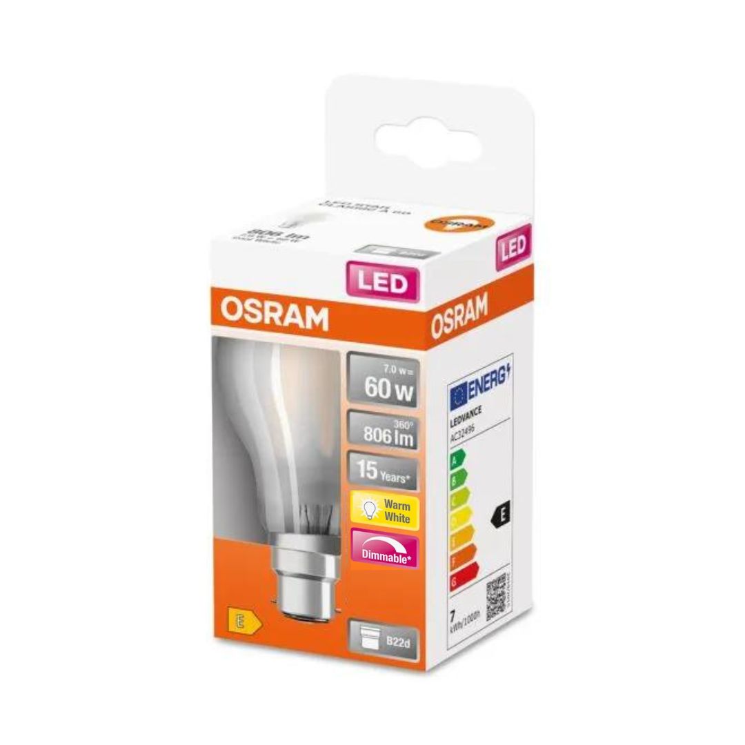 Osram Dimmable LED GLS Light Bulb - Frosted 60W (B22d) Buy LED Light bulbs Online in Ireland with Weirs of Baggot St.