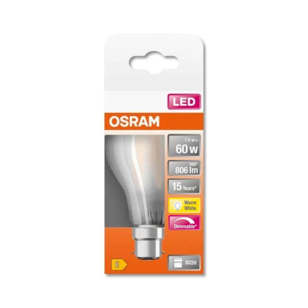 Osram Dimmable LED GLS Light Bulb - Frosted 60W (B22d) Buy LED Light bulbs Online in Ireland with Weirs of Baggot St.