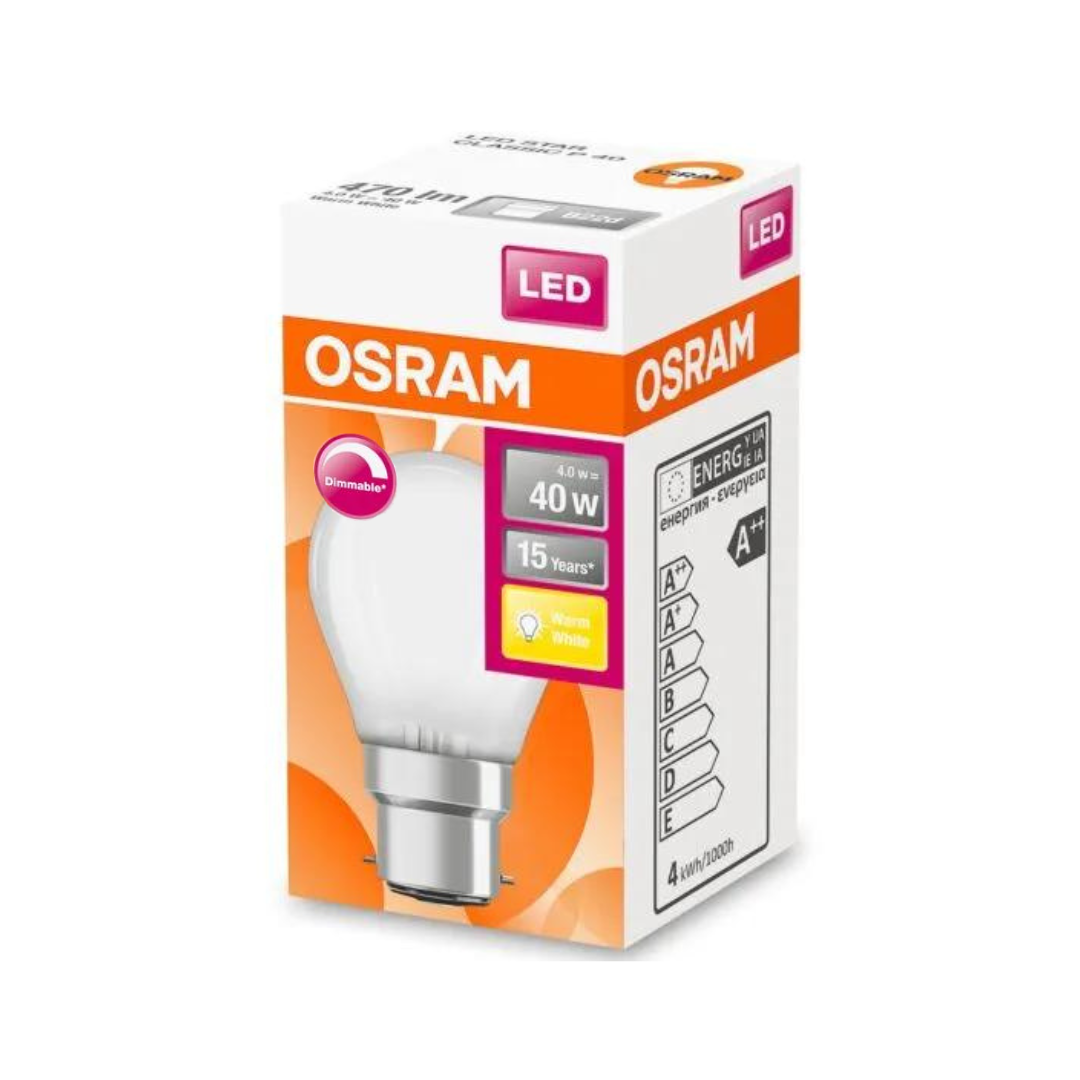 Osram Dimmable LED Golfball Light Bulb - Frosted 40W (B22d) Buy LED Light bulbs Online in Ireland with Weirs of Baggot St