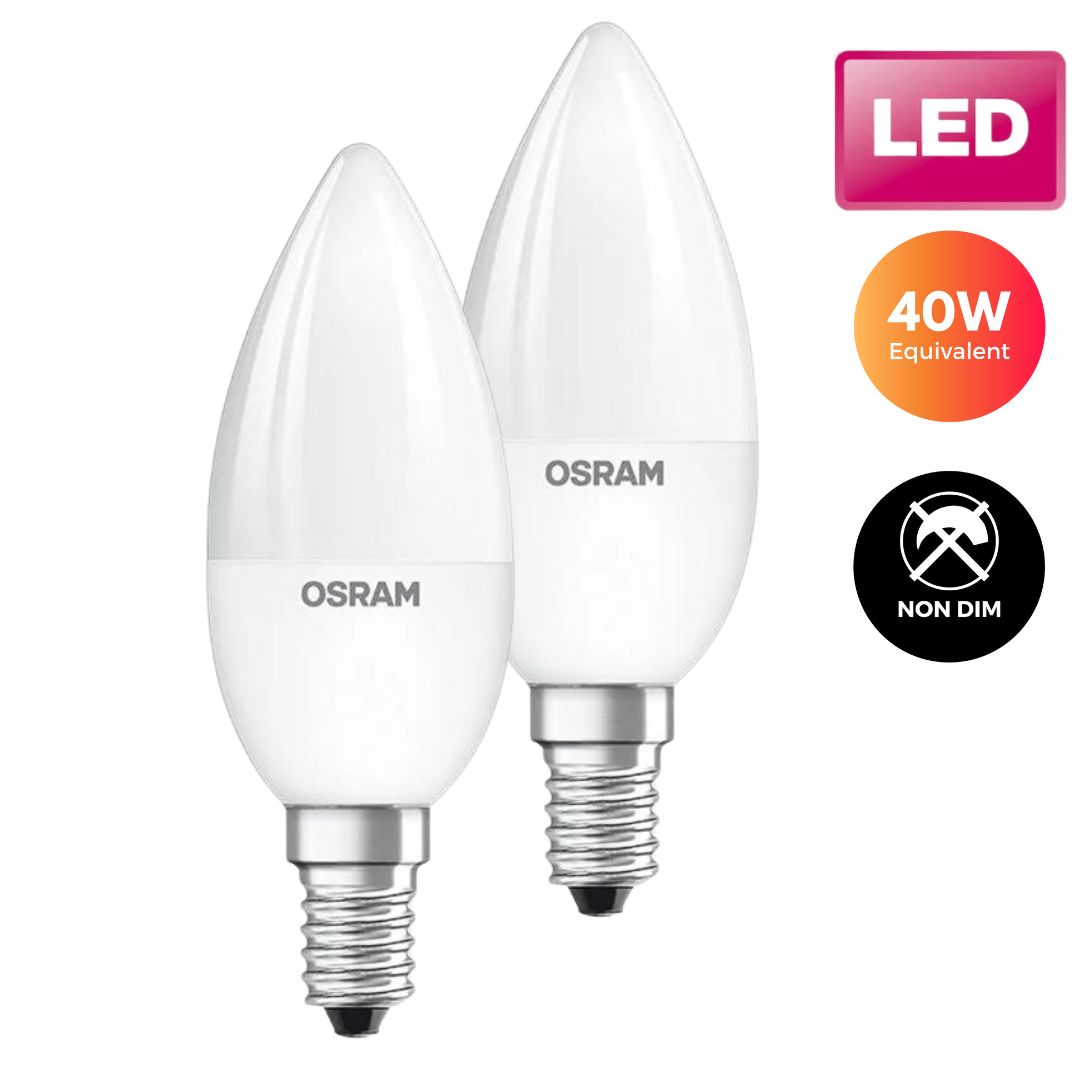 Osram LED Candle Light Bulb - 40W (E14) Twin Pack Buy LED Lightbulbs in Ireland with Weirs of Baggot St