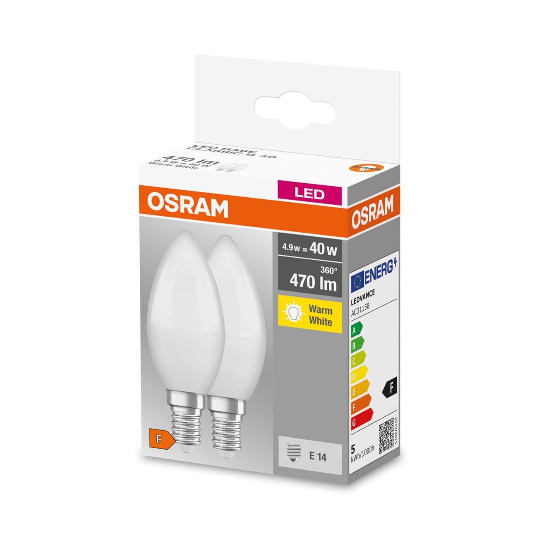 Osram LED Candle Light Bulb - 40W (E14) Twin Pack Buy LED Lightbulbs in Ireland with Weirs of Baggot St