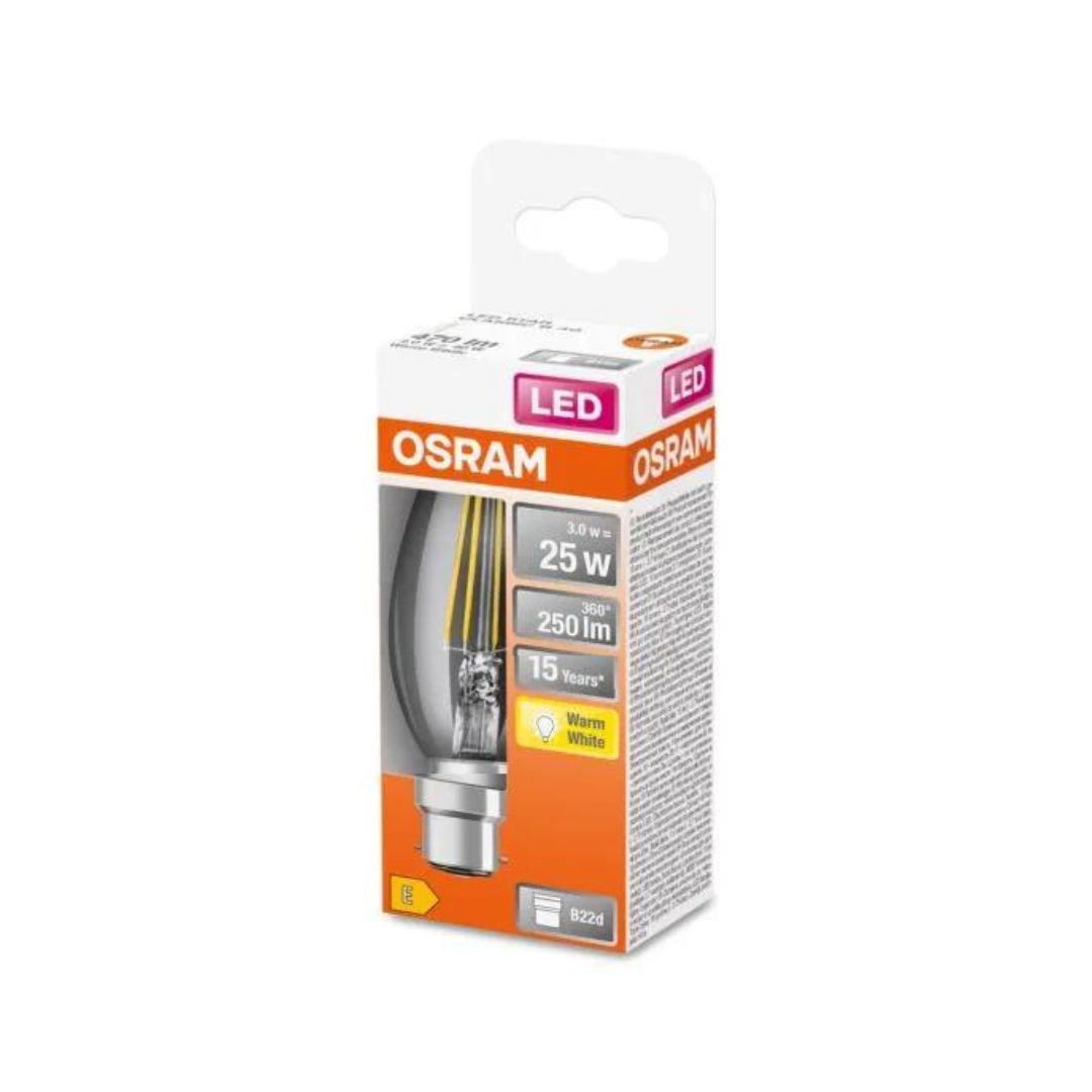 Osram LED Candle Light Bulb - Clear Filament 25W (B22d) Buy LED Lightbulbs in Ireland with Weirs of Baggot St