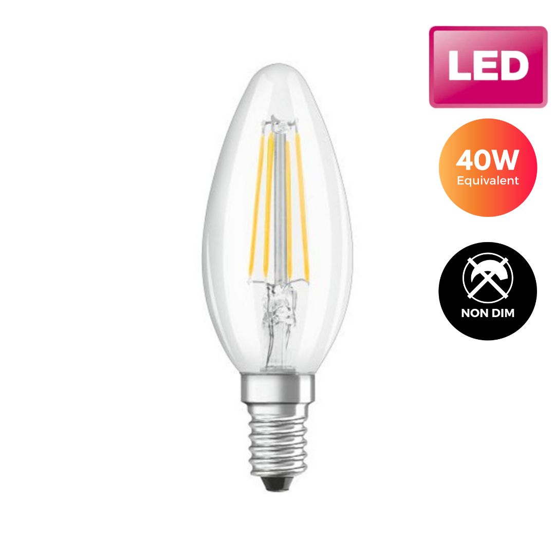 Osram LED Candle Light Bulb - Clear Filament 40W (E14) Buy LED Lightbulbs in Ireland with Weirs of Baggot St